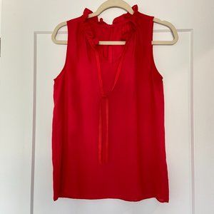 Red Blouse with Ruffle Collar